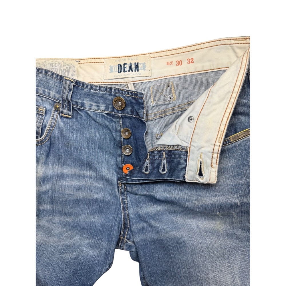 Superdry Dean Jeans Men's 30x32 Slim Fit Denim Medium Wash Whiskering Faded - Picture 3 of 15